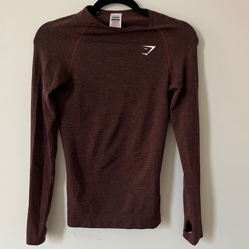 GYMSHARK MARL CHERRY BROWN VITAL SEAMLESS TOP